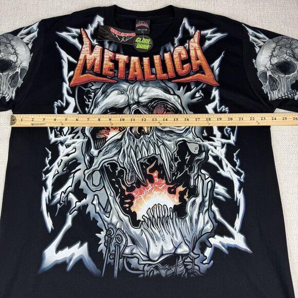 Metallica Skull Graphic T-Shirt Mens XL Double Sided Rock Band Rock@Tees NWT - Picture 8 of 12